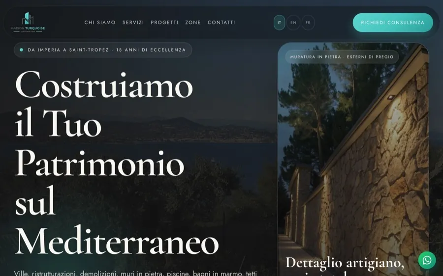 Il sito di Maison Turquoise Construction realizzato da CREO